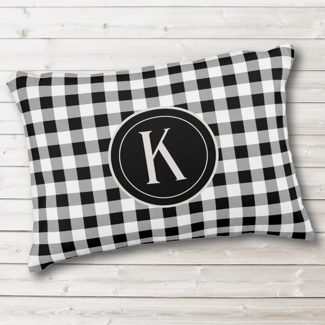 Initial, Black & White Buffalo Check 16x12 Decorative Cushion (Creator Uploaded)