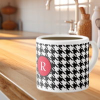 Initial, Black & White Houndstooth Pattern 6oz