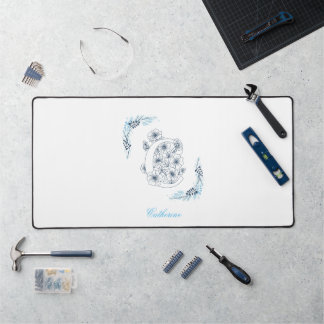 Initial "C" Blue Monogram Calm Floral Desk Mat