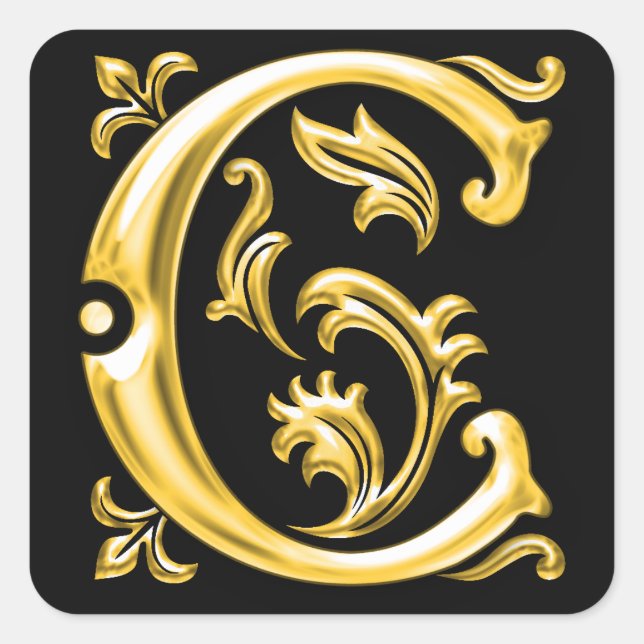 Initial C Capital Letter Sticker in Gold (Front)