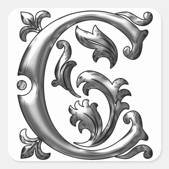 Initial C Capital Letter Sticker in Silver (Front)