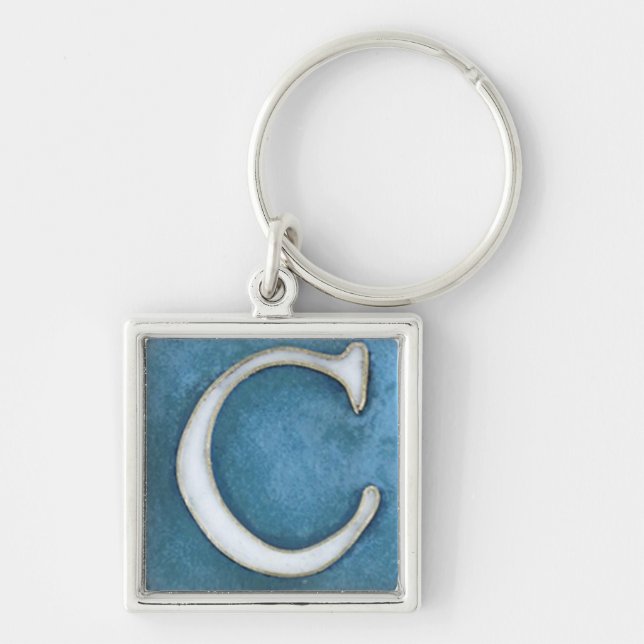 initial C keychain, white and shades of blue Key Ring (Front)