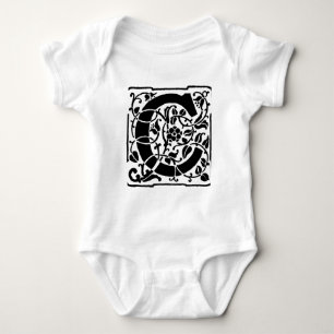 Initial C Monogram. Floral Name Customised Pattern Baby Bodysuit