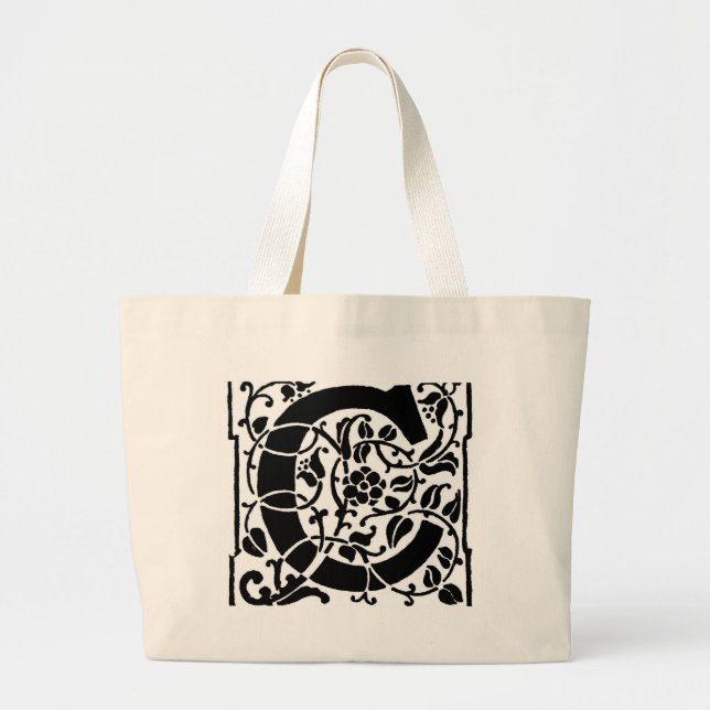 Initial C Monogram. Floral Name Customised Pattern Large Tote Bag (Front)