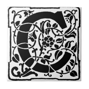 Initial C Monogram. Floral Name Customised Pattern Tile