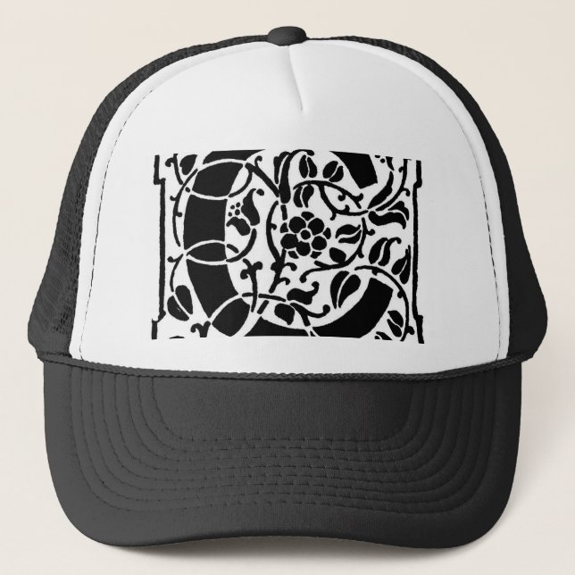 Initial C Monogram. Floral Name Customised Pattern Trucker Hat (Front)