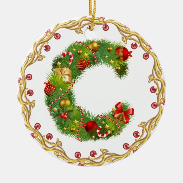 initial C monogrammed christmas ornament - circle (Front)