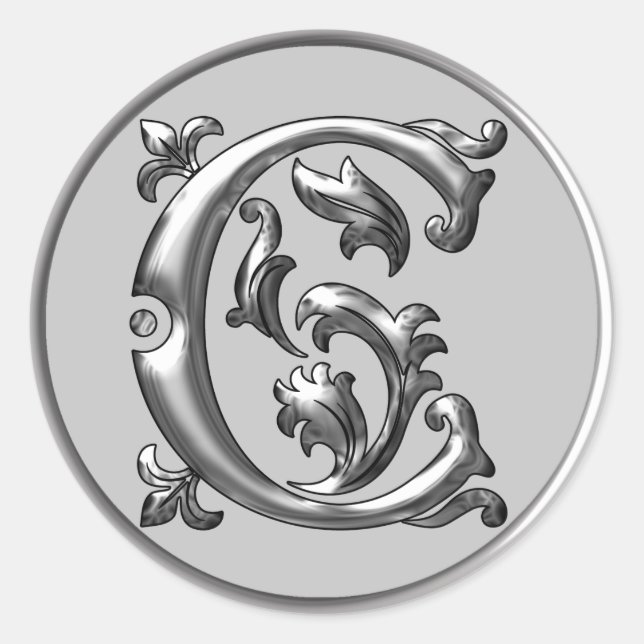 Initial C Round Sticker in Silver (Front)