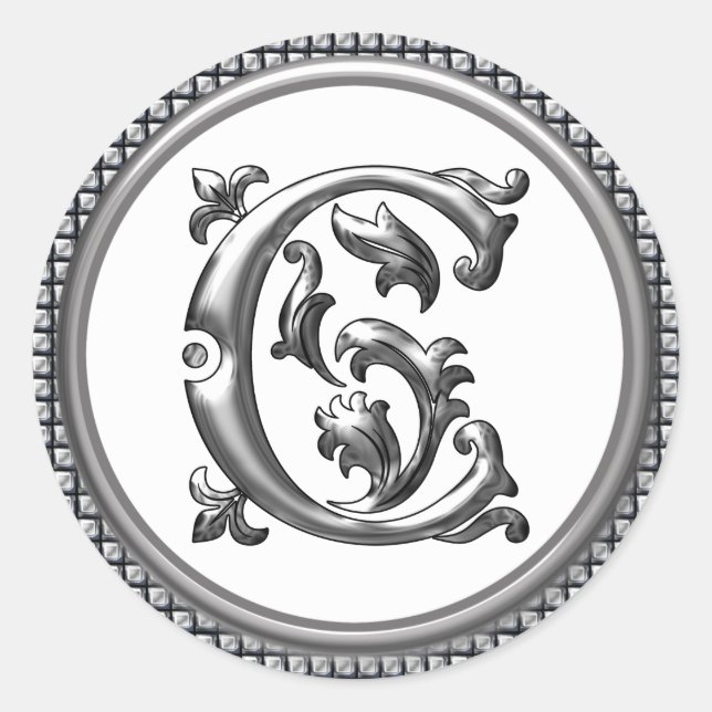 Initial C Round Sticker in Silver (Front)