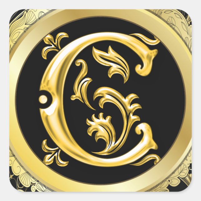 Initial C Square Sticker in Gold (Front)