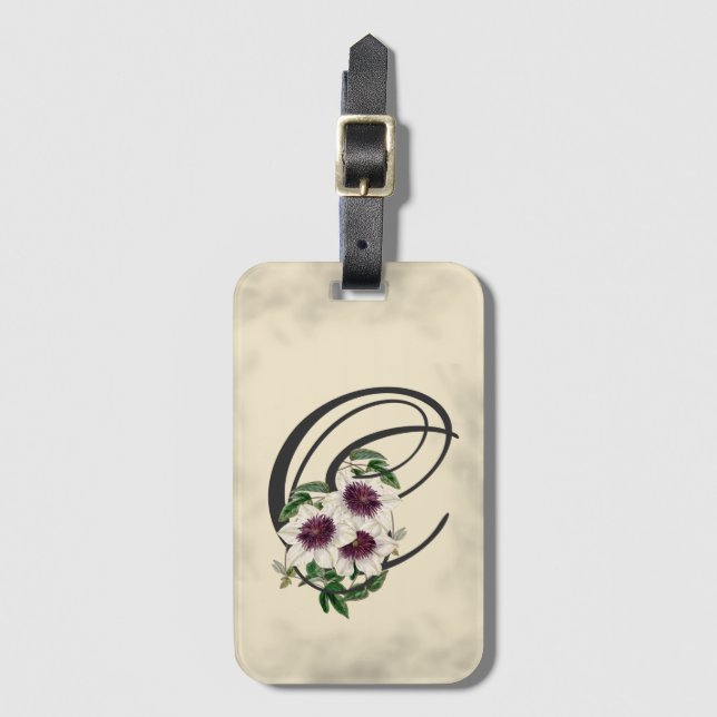 Initial C, Vintage Clematis Luggage Tag (Front Vertical)