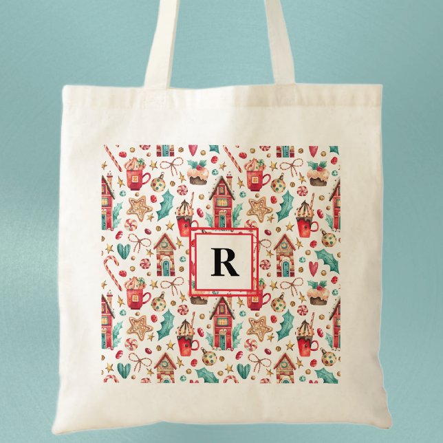 Initial, Christmas Sweets Magical Houses Tote Bag (Creator Uploaded)