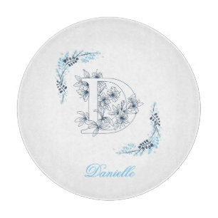 Initial "D" Blue Monogram Calm Floral Cutting Board