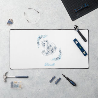 Initial "D" Blue Monogram Calm Floral Desk Mat