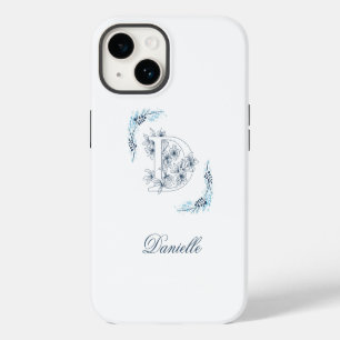 Initial "D" Blue Monogram Calm Floral iPhone 14 Case