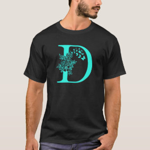 Initial D with Flowers and Butterflies Teal T-Shirt