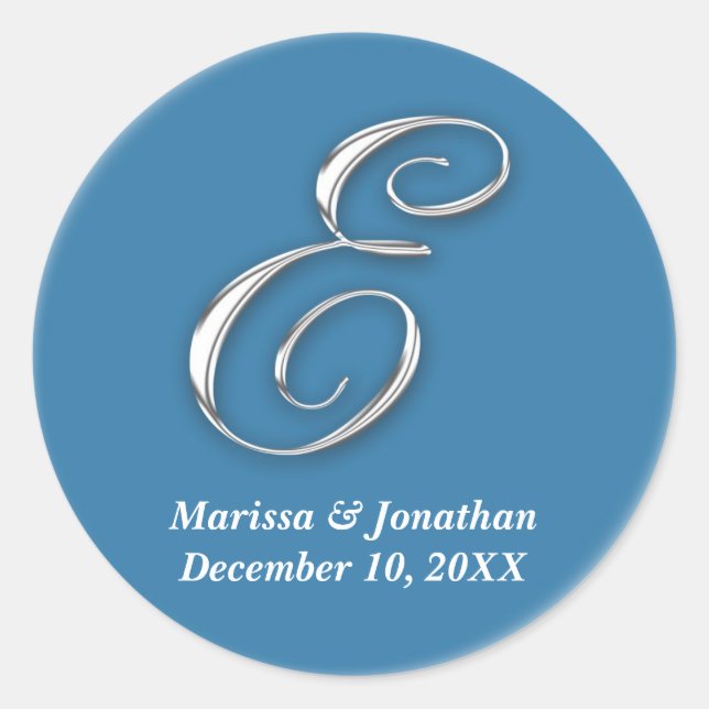 Initial E blue monogram custom name favour seal (Front)