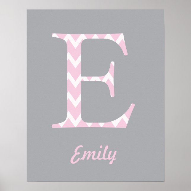 Initial "E" Personalised Chevron Pink Name Poster (Front)