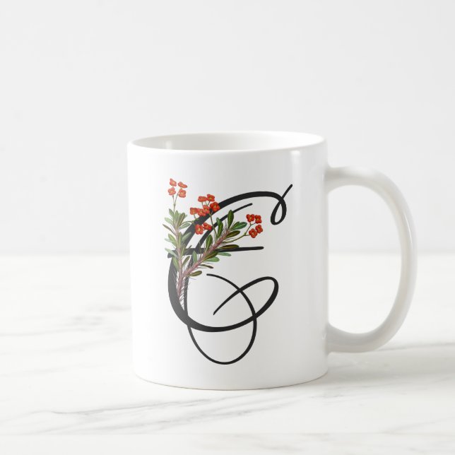Initial E, Vintage Euphorbia Coffee Mug (Right)