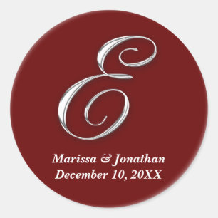 Initial E wine red monogram custom name favour sea Classic Round Sticker