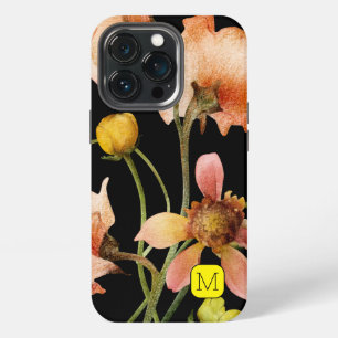 initial elegant feminine design Flowers black iPhone 13 Pro Case