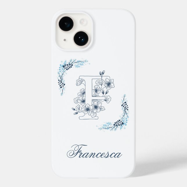 Initial "F" Blue Monogram Calm Floral Case-Mate iPhone Case (Back)