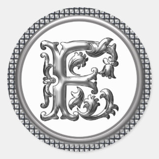 Initial F Round Sticker in Silver