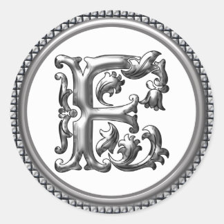Initial F Round Sticker in Silver