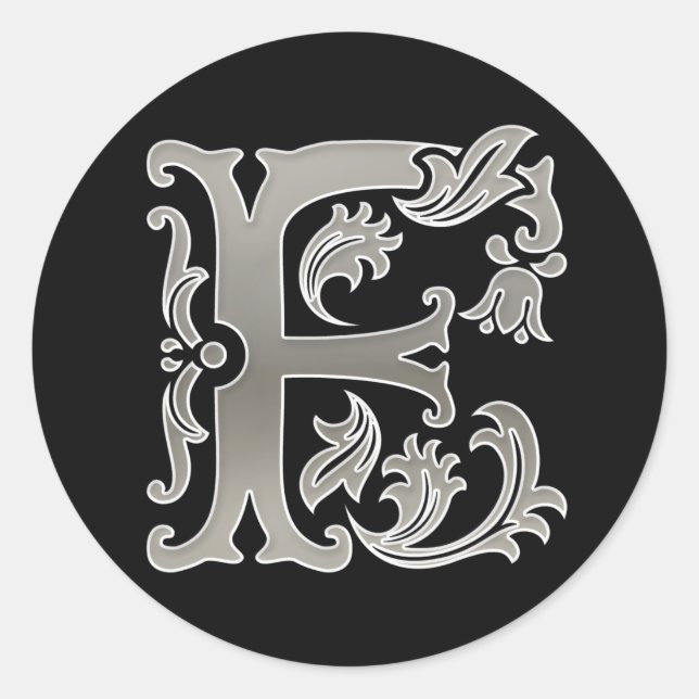 Initial F Round Sticker in silver (Front)