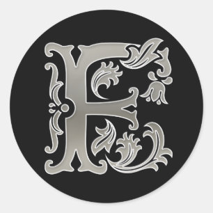 Initial F Round Sticker in silver