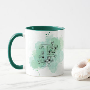 Initial F Watercolor Monogram Green Botanical  Mug