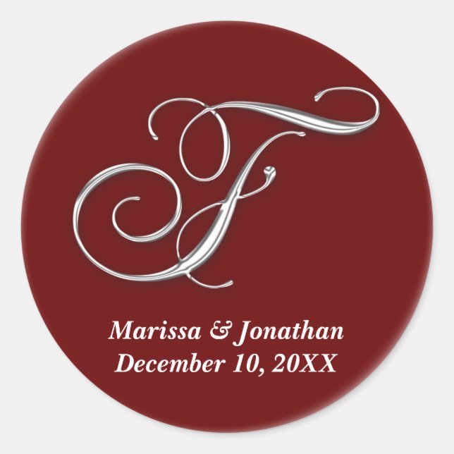 Initial F wine red monogram custom name favour sea Classic Round Sticker (Front)