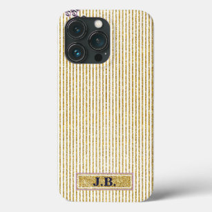 Initial Faux Gold Glitter Striped Cubic Pattern Ca iPhone 13 Pro Case