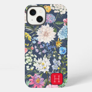 Initial Feminine look Navy blue Floral pattern iPhone 13 Case