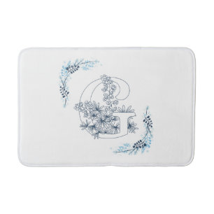 Initial "G" Blue Monogram Calm Floral Bath Mat