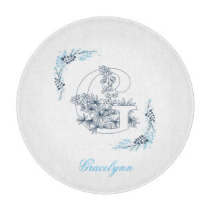 Initial "G" Blue Monogram Calm Floral Cutting Board