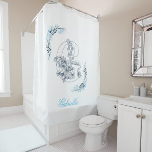 Initial "G" Blue Monogram Calm Floral Shower Curtain