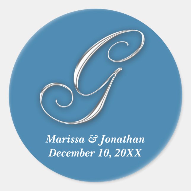 Initial G blue monogram custom name favour seal (Front)
