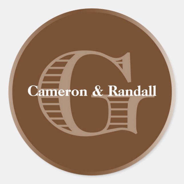 Initial G brown monogram name tag party favour (Front)
