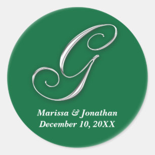 Initial G green monogram custom name favour seal