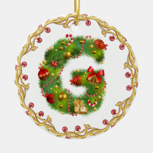 initial G monogrammed christmas ornament - circle