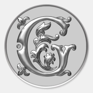 Initial G Round Sticker in silver