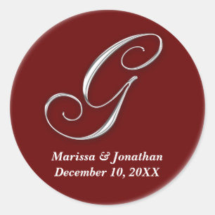 Initial G wine red monogram custom name favour sea Classic Round Sticker