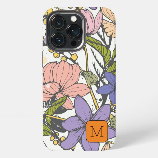 Initial Girly colourful ink art Pretty botanical iPhone Case (Back)
