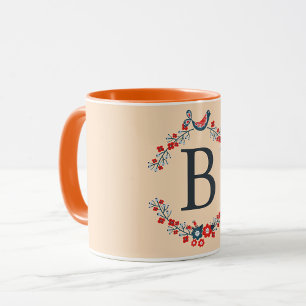 Initial grey monogram on bisque colour mug