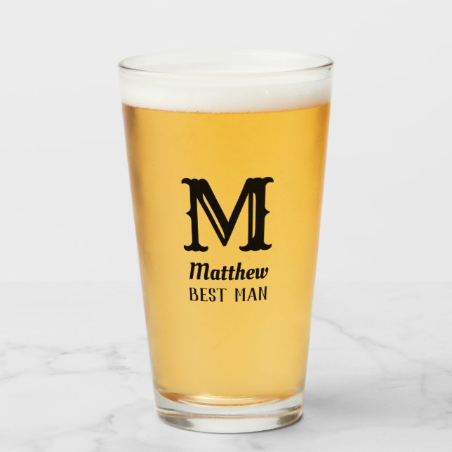 Initial Groomsmen Modern Monogrammed Best Man Glass (Front Filled)