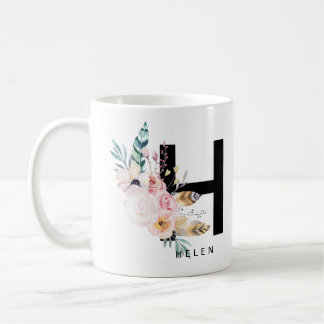 Initial 'H' Alphabet Mug Monogram Boho Watercolour