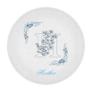 Initial "H" Blue Monogram Calm Floral Cutting Board