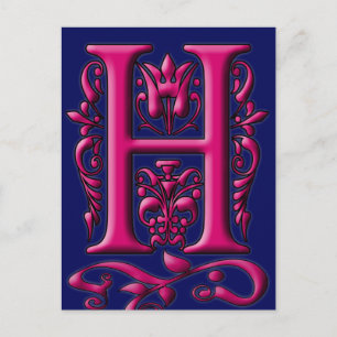 Initial H Fuschia Navy Monogram Card