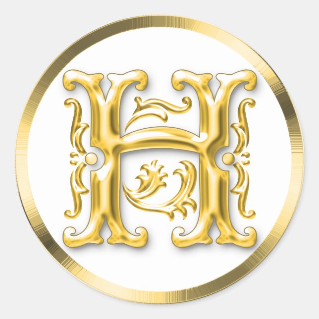 Initial H Round Sticker in Gold (Front)
